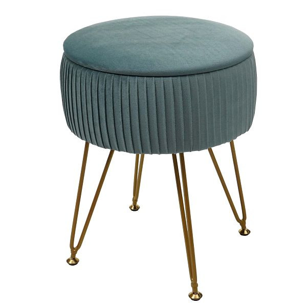 Mendler Sitzhocker HWC-K47, Hocker mit Staufach, Ø 33cm, Samt-Optik, grün, Gestell gold, 94408
