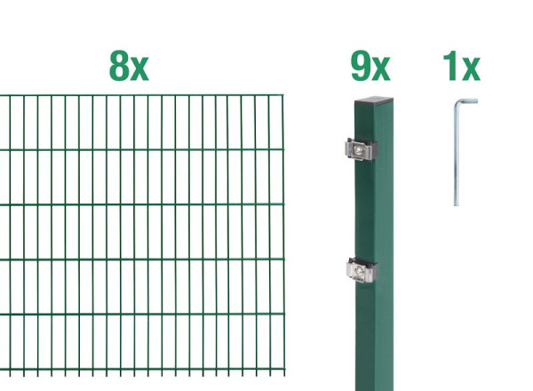 Alberts Doppelstabmattenzaun als 18 teilig Zaun-Komplettset Typ 6/5/6, Höhe: 120 cm, L: 16 m, grün, 650070