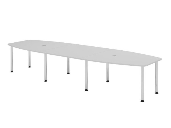 Hammerbacher Konferenztisch KT40C, 400 x 130 cm, Platte: Grau, 25mm dick, Acht-Fuß-Gestell verchromt, Rundrohr 6 cm, Arbeitshöhe 72-74 cm, VKT40C/5/C