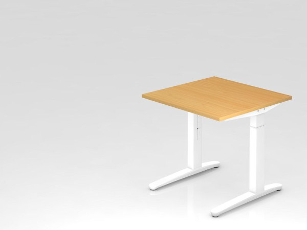 Hammerbacher Schreibtisch C-Fuß 80x80cm Buche/Weiß, Alu-Kufe weiß, VXB08/6/WW