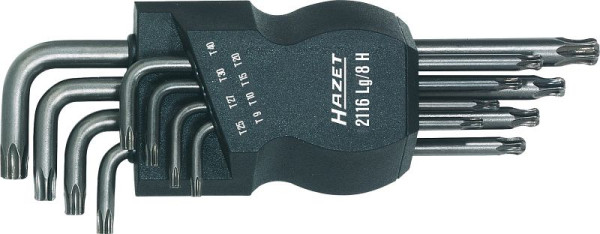 Hazet Winkelschraubendreher Satz, Innen TORX® Profil, für Innen TORX® Profil T 9, T 10, T 15, T 20, T 25, T 27, T 30, T 40, Mit Kugelkopf, 2116LG/8H