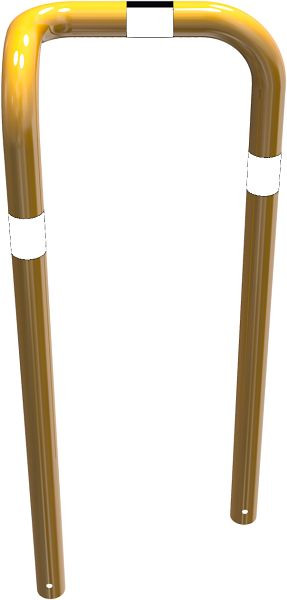 Schake Rammschutzbügel 90° einseitig links, Stahlrohr Ø 76 mm gelb / schwarz, Höhe Überflur: 1150 mm, zum Einbetonieren, 477_79BG