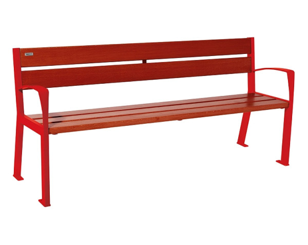 Procity Sitzbank Silaos 5 Holzlatten, 1800 mm, Mit Armlehne, Holz & Stahl, Mahagoni/RAL 3020, 209512.3020.ACAJ