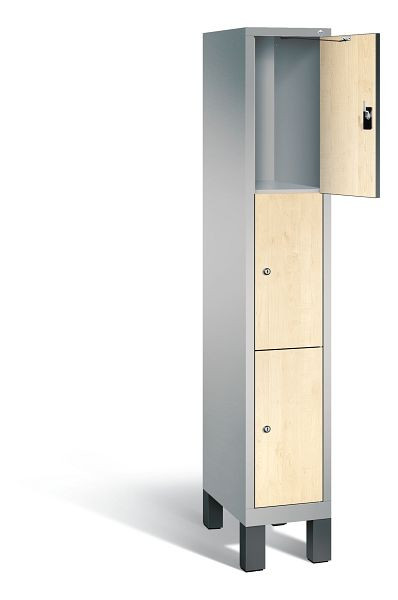 C+P Schließfachschrank Evolo, H1850xB320xT500mm, Farbe: Weißaluminium / Dekor Donau-Ahorn, 48010-103 S10119