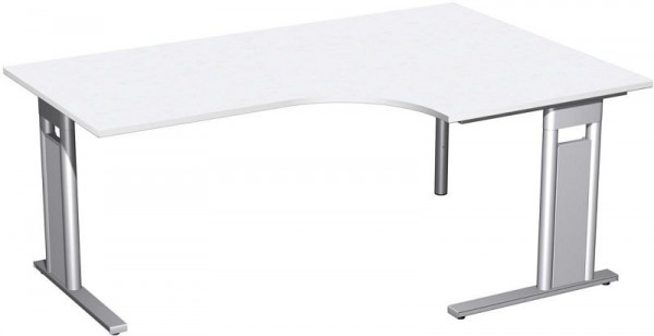 geramöbel PC-Schreibtisch rechts starr, C Fuß Blende optional, 1800x1200x720, Weiß/Silber, N-648309-WS