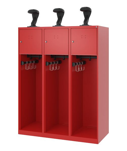 C+P Feuerwehrspind Evolo, Modell YOUNGSTER, 3 Abteile, H1530xB1200xT500 mm, Feuerrot, Helmhalter, 0490015-32 S10005