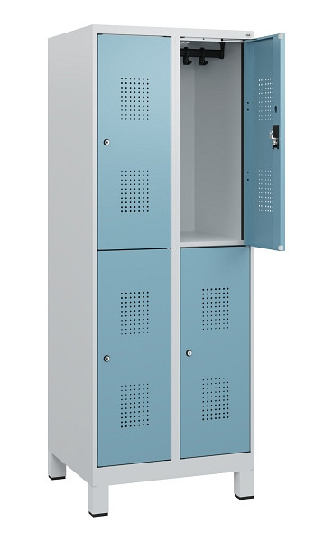 C+P Doppelstöckiger Spind Evolo PLUS, Füße, 4 Fächer, 1630x600x500mm, 7035/0010, Zylinderschloss, 0493105-20 S10035