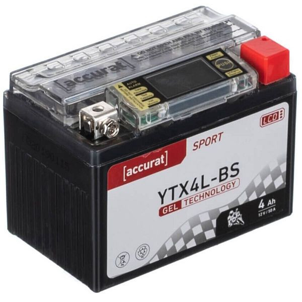 Accurat Sport GEL LCD YTX4L-BS YB4L-B Motorradbatterie 4Ah 12V 50A, MBG-LCD-YTX4L