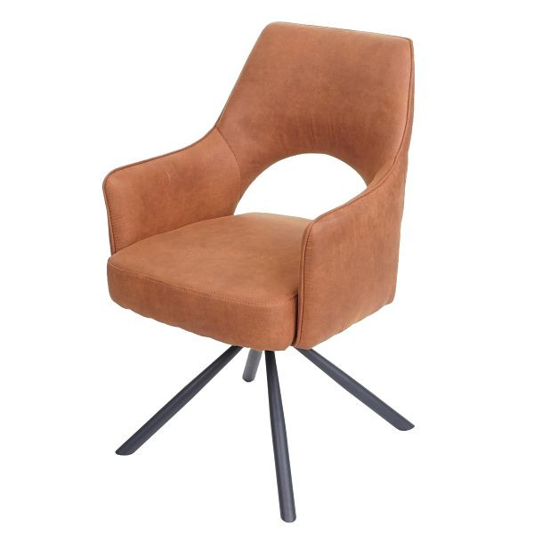 Mendler Esszimmerstuhl HWC-K30, Küchenstuhl Lehnstuhl, drehbar Auto-Position, Stoff/Textil, Wildleder-Optik braun, 89654
