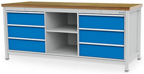 Bedrunka+Hirth Kastenwerkbank Serie 2000 R24-24, 6x200mm, Schubladen-Vollauszug 100%, 2000 x 750 x 959 mm, 03.20.18V9