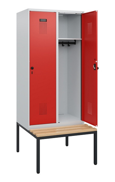C+P Spind Evolo PLUS, 2 Abteile, 1950x800x815mm, 7035/3020, Drehriegel, Sitzfläche Buche-Hartholz, Sitzbank, 0490505-22 S10005