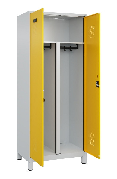 C+P PSA Schwarz-Weiß-Spind Evolo PLUS, mit Füßen, 2 Abteile, 1950x800x500mm, 70, Frontfarbe RAL 1023 Verkehrsgelb, Zylinderschloss, 049012-22P S10028