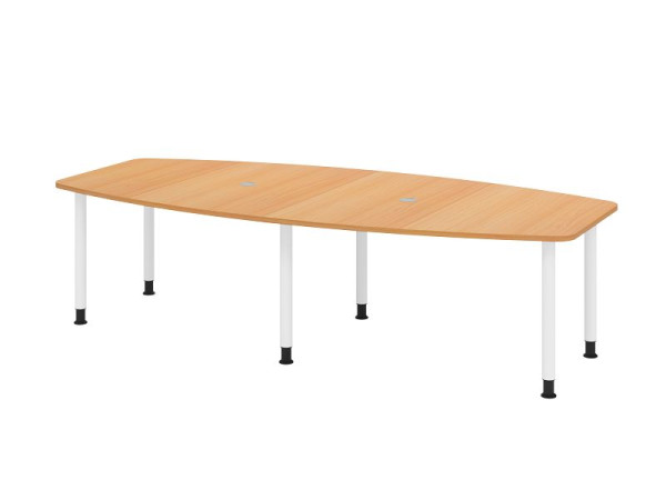 Hammerbacher Konferenztisch KT28C, 280 x 130 cm, Platte: Buche, 25mm dick, Sechs-Fuß-Gestell Weiß, Rundrohr 6 cm, Arbeitshöhe 72-74 cm, VKT28C/6/W