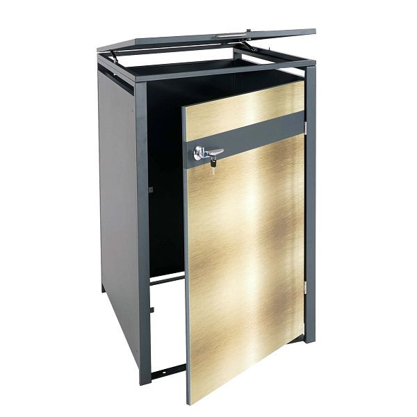 Mendler 1er Mülltonnenverkleidung HWC-J82, Mülltonnenbox, erweiterbar, Metall 32kg, anthrazit, gold, 83380