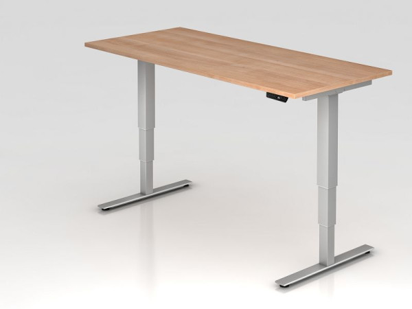 Hammerbacher Sitz-Steh-Schreibtisch elektrisch 180x80cm Nussbaum, Arbeitshöhe 63,5 -128,5 cm, VXDSM19/N/S