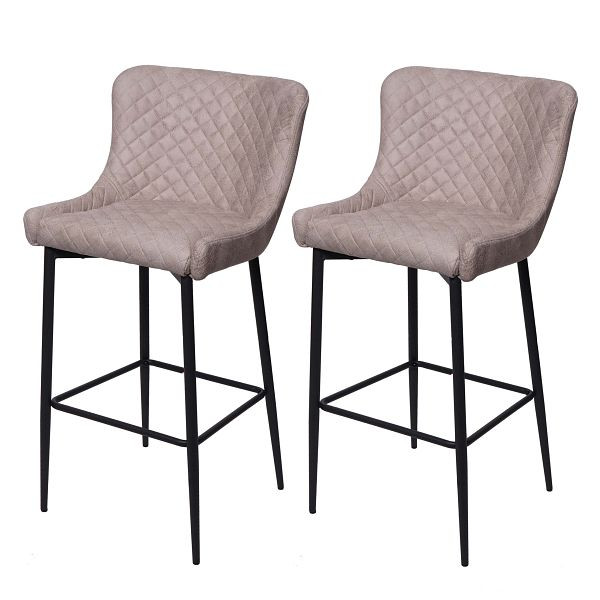Mendler 2er-Set Barhocker HWC-H79, Barstuhl Tresenhocker, Vintage Metall Fußablage, Stoff/Textil grau, 74059