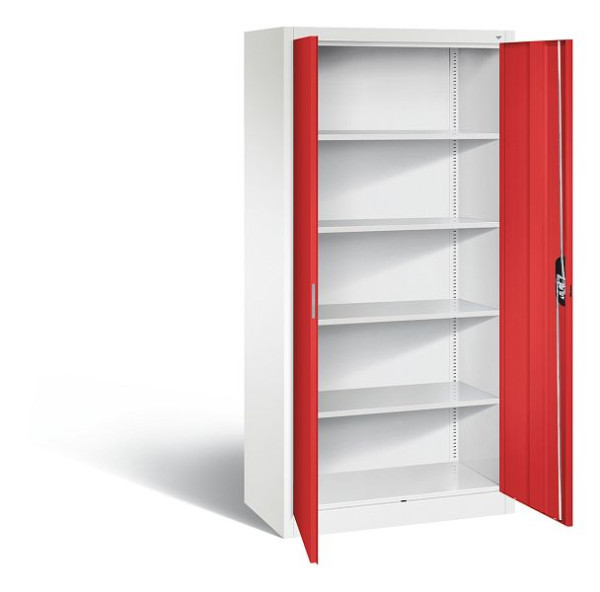 C+P Büroschrank Acurado, H1950xB930xT500mm, Farbe: Verkehrsweiß / feuerrot, Muldengriff, 5 OH, 9280-000 S11040
