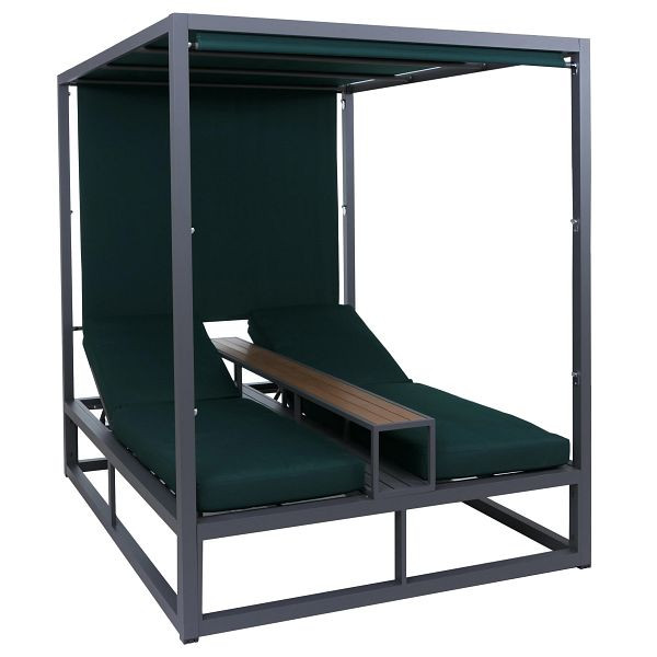 Mendler Alu Lounge-Gartenliege HWC-P81, Sonnenliege Daybed, 10cm-Polster 220g/m² 196x165x196cm, dunkelgrau, Polster dunkelgrün, 120109
