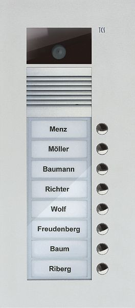 TCS Video Außenstation Serie AVU mit 8 Klingeltasten (rechtsbündig), 1-spaltig, UP silber, AVU14080-0010