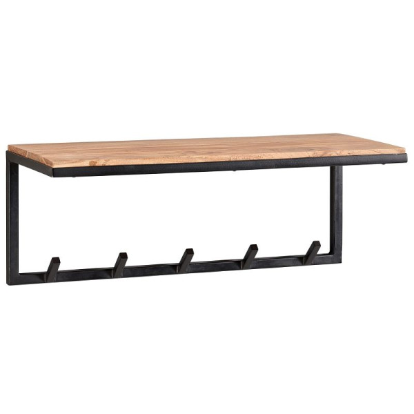 Wohnling Design Wandgarderobe Akazie Massivholz/Metall 70x27x30 cm, Hakenleiste mit Ablage, Flurgarderobe Garderobe Wand Holz, WL6.354