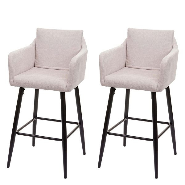 Mendler 2er-Set Barhocker HWC-H93, Barstuhl Tresenhocker, Fußablage Metall, Stoff/Textil creme-beige, 74759