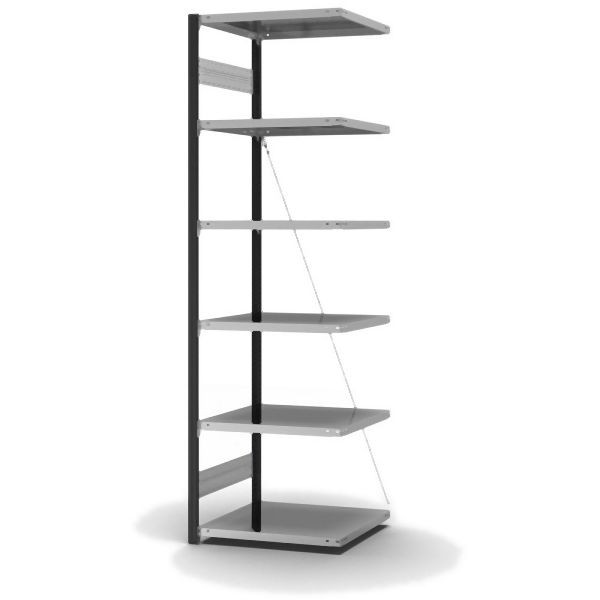 hofe Anbauregal, zerlegt, 6 Böden 2500 x 600 x 750 mm, verzinkt Stützprofile - anthrazitgrau/RAL 7016, HAA256007XL