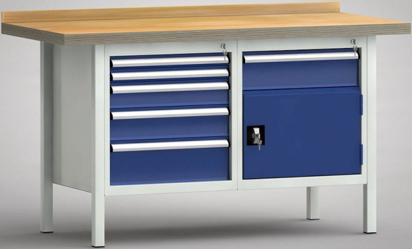 KLW Standard-Werkbank - 1500 x 700 x 840 mm L x T x H, links 2x50EA/100EA/125EA/175EA, rechts 150EA/Türe, WS177N-1500M40-E1652