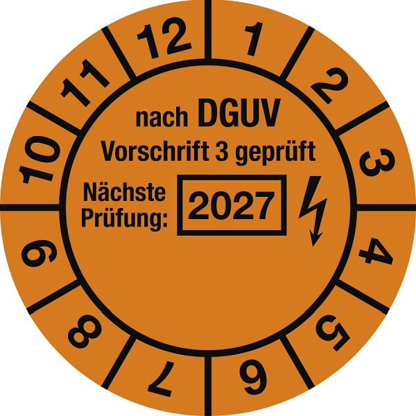 Moedel Prüfplakette nach DGUV, Nächste Prüfung, 2027, Folie, Ø 30 mm, VE: 10 Stück/Bogen, 106244