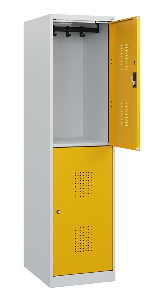 C+P Doppelstöckiger Spind Evolo PLUS, 2 Fächer, 1530x400x500mm, 7035/1004, Zylinderschloss, 0493005-12 S10018