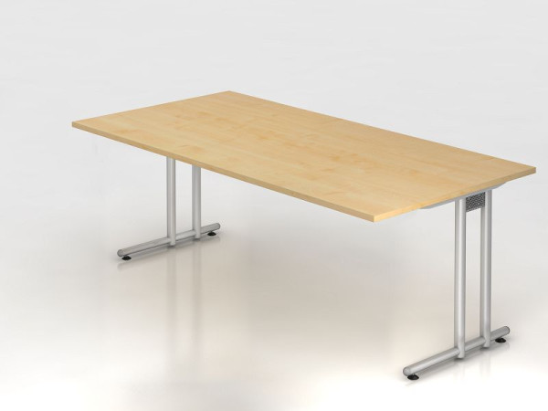 Hammerbacher Schreibtisch C-Fuß 200x100cm Ahorn/Silber, Arbeitshöhe 72 cm, VNS2E/3/S
