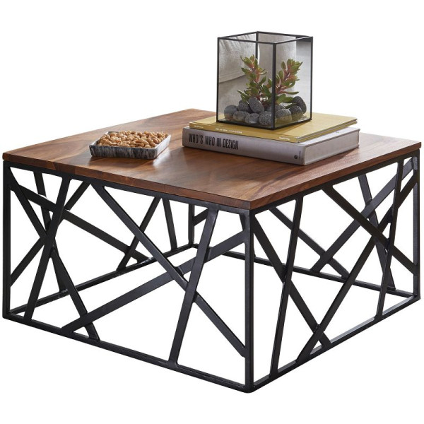 Wohnling Couchtisch BEKAL 60 x 35 x 60 cm Sheesham Massivholz/Metall, WL5.596