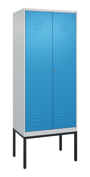 C+P Umkleidespind Classic PLUS, Doppel-Spind, Gestell, 2 Abteile, 2120x800x500mm, 7035/5012, Zylinderschloss, 0800327-22P S10019