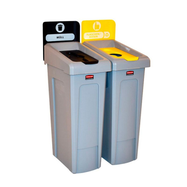 STEIN HGS Slim Jim Recycling-Station für 2 Abfallströme, DE, Flaschendeckel, grau, schwarz, gelb, 83897.0001