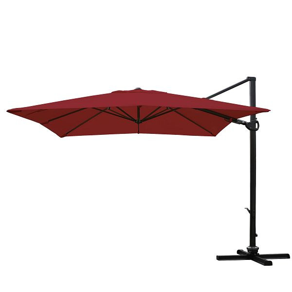 Mendler Gastronomie-Ampelschirm HWC-A39, 3x3m (Ø4,24m) schwenkbar drehbar, Polyester/Alu 31kg, bordeaux ohne Ständer, 75881+75883