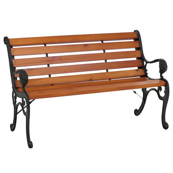 Mendler Gartenbank HWC-O25, Sitzbank Parkbank Holzbank 2-Sitzer, Gusseisen Holz Kiefer, 132cm, teak, 109445+109444