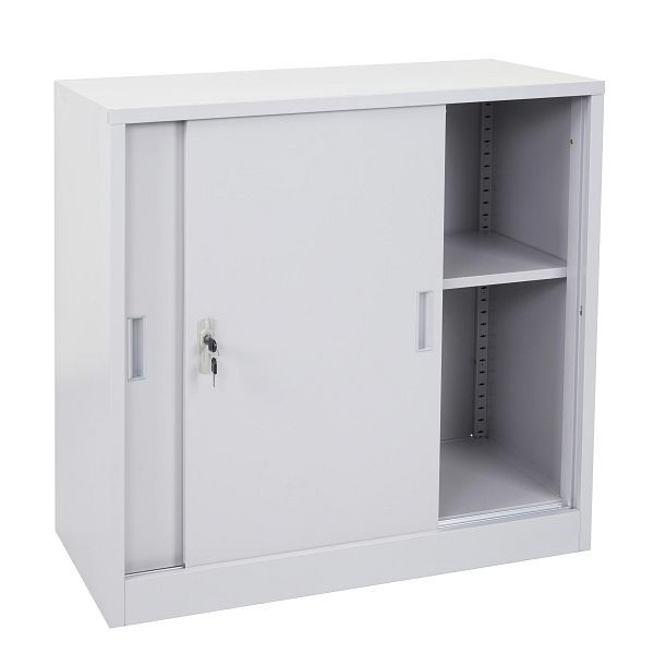 Mendler Aktenschrank Boston HWC-F41, Stahlschrank, mit Schiebetüren 90x90x45cm, grau, 69588