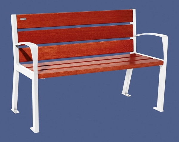 Procity Sitzbank Silaos 6 Holzlatten, 1200 mm, Mit Armlehne, Holz & Stahl, Mahagoni/RAL 9010, 209611.9010.ACAJ