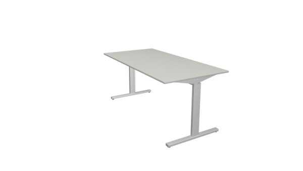 Kerkmann Schreibtisch Form 2 - B 1600 x T 800 x H 700-820 mm mit T-Fuß-Gestell in alusilber, lichtgrau, 11020611