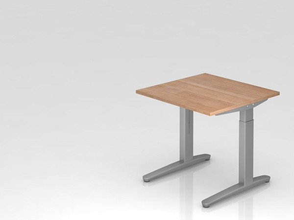 Hammerbacher Schreibtisch C-Fuß 80x80cm Nussbaum/Silber, Alu-Kufe Silber (ähnlich RAL 9006), VXB08/N/SS