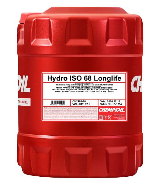 CHEMPIOIL Hydrauliköl 2103 Hydro ISO 68 LONGLIFE, VE: 20 l, CH2103-20