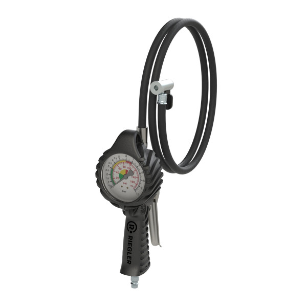 Riegler Standard-Handreifenfüllmesser mit Hebelstecker, 3 m Schlauch drehbar, Mano Ø 80 mm, ungeeicht, 0-12 bar/170 psi, Stecknippel NW 7,2, 137643