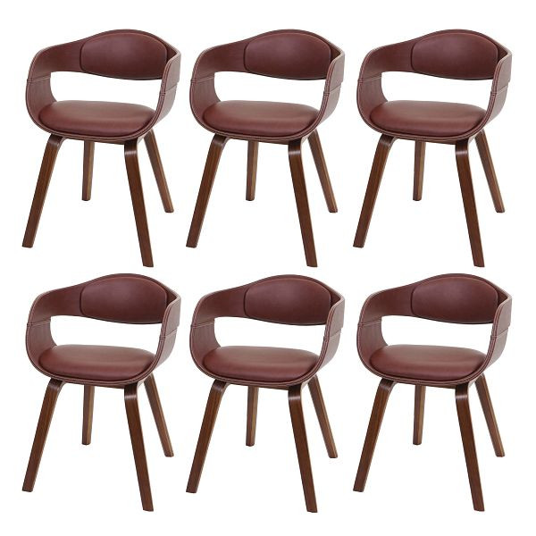 Mendler 6er-Set Esszimmerstuhl HWC-A47b, Küchenstuhl Stuhl, Retro-Design Holz Bugholz Kunstleder, braun, 6x94649