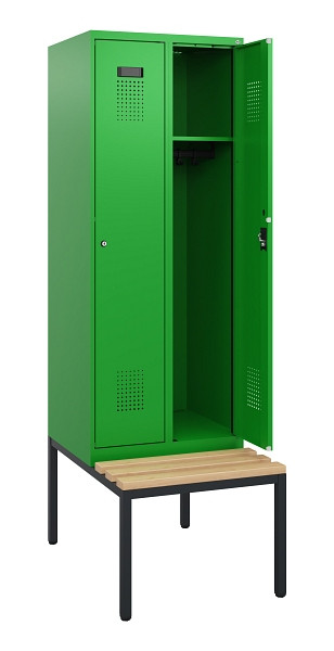 C+P Spind Evolo PLUS, 2 Abteile, 1950x600x815mm, 6037/6037, Zylinderschloss, Sitzfläche Holz, Sitzbank, 0490505-20 S10053