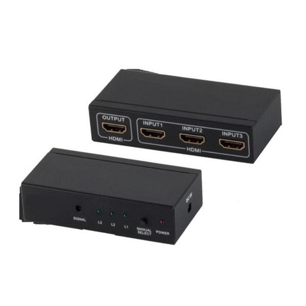 S-Conn HDMI Switch, 3x IN 1x OUT, 4K2K, 3D, Metallgehäuse, VER1.4, 05-02003