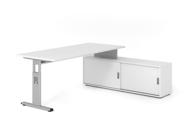 Hammerbacher Aufsatz-Schreibtisch OSE19, 180x80cm, Platte: Weiß, 25mm dick, T-Fuß Gestell Silber, Ahorn, SB/W/S/W/W, VOSE19SB/W/S/W/W