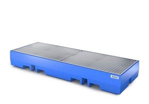 DENIOS Auffangwanne PolySafe ECO aus Polyethylen (PE), mit verzinkt Gitterrost, für 4 Fässer à 200 Liter (4x1), 236312