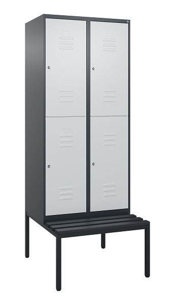 C+P Doppelstöckiger Spind Classic PLUS, 2 Abteile, 2120x800x815mm, 7016/7035, Zylinderschlösser, mit untergebauter Sitzbank, 0803507-22 S10028