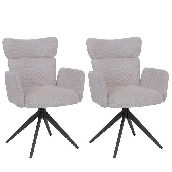 Mendler 2er-Set Esszimmerstuhl HWC-N11, Stuhl, drehbar Auto-Return Stoff Bouclé 350g/m² Öko-Tex, hellgrau, Beine dunkelgrau, 153676