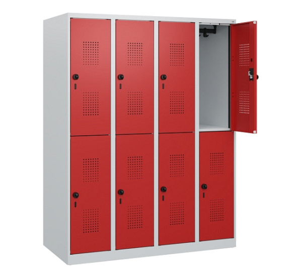 C+P Doppelstöckiger Spind Evolo PLUS, 8 Fächer, 1530x1200x500mm, 7035/3000, Drehriegel, 0493005-40 S10003