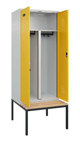 C+P PSA Doppel-Spind Evolo PLUS, Bank, 2 Abteile, 2120x800x815mm, 7035/1023, Zylinderschloss, Sitzfläche Buche-Hartholz, Sitzbank, 0490527-22P S10028